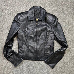 Mona Genuine Leather Black Cropped Jacket Womens Size Est X-Small
